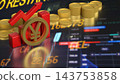 Japanese Yen Symbol with Rising Chart and Gold Coins 3d render. 143753858