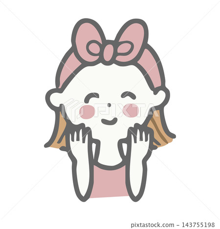 A woman with a headband smiles and puts her hand to her cheek. A woman with a headband smiles and puts her hand to her cheek. 143755198
