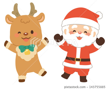 Cute and playful Santa Claus and reindeer Cute and playful Santa Claus and reindeer 143755885