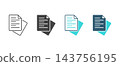 Document file icon set with folded corner page in outline, solid, and modern two-tone flat styles, document icon, vector illustration. 143756195