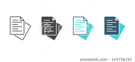 Document file icon set with folded corner page in outline, solid, and modern two-tone flat styles, document icon, vector illustration. Document file icon set with folded corner page in outline, solid, and modern two-tone flat styles, document icon, vector illustration. 143756195