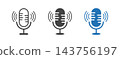 Microphone icon set for podcast recording, audio studio broadcasting, voice search recognition, and sound wave graphic elements, microphone and voice recording icon. 143756197