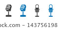 Set of vintage and modern studio microphone vector icons for podcasting, broadcasting, sound recording, audio technology, and music production 143756198
