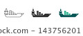 Cargo container ship icon featuring marine freight vessel symbols in outline, solid, and modern colored vector style isolated on white background. 143756201