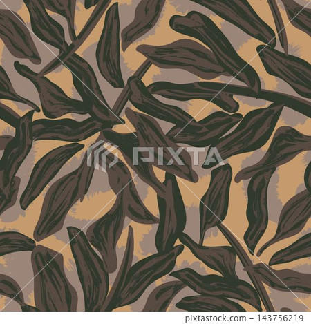 Brown Brushstroke Leaf seamless pattern design for fashion and home textiles, graphics and background Brown Brushstroke Leaf seamless pattern design for fashion and home textiles, graphics and background 143756219