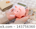 Middle-aged and senior women with pink piggy banks 143756360