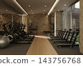 Modern Gym Interior with Treadmills Elliptical Trainers and Fitness Equipment 143756768