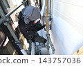 Renovation work on a detached house: A scene of a painter at work. 143757036