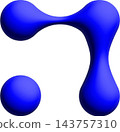 Metaball dots icon, blue glossy 3D abstract blob shapes, liquid fluid design element 143757310