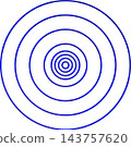 Concentric circles, blue neon outline ripple rings, target radar and sound wave graphic 143757620