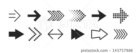 Different arrow icons set. Dotted and line direction symbol collection. Black pointer arrows pack for navigation, infographic, movement design, process. Various cursor sign element bundle. Vector Different arrow icons set. Dotted and line direction symbol collection. Black pointer arrows pack for navigation, infographic, movement design, process. Various cursor sign element bundle. Vector 143757986
