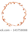 Watercolor ribbon circle frame in orange. Wavy silk lines form a vintage decorative border. Use for wedding card and invitation design. Elegant satin art suits menu template and birthday party label. 143758088
