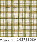 Watercolor plaid pattern in green khaki and beige. Gingham lines create a vintage autumn textile design. Use for wallpaper and clothing design. Cozy fabric print suits tablecloth and blanket design. 143758089