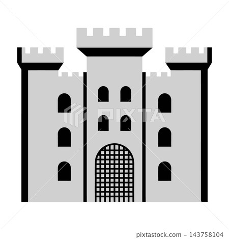 Medieval castle with towers and gate illustration Medieval castle with towers and gate illustration 143758104