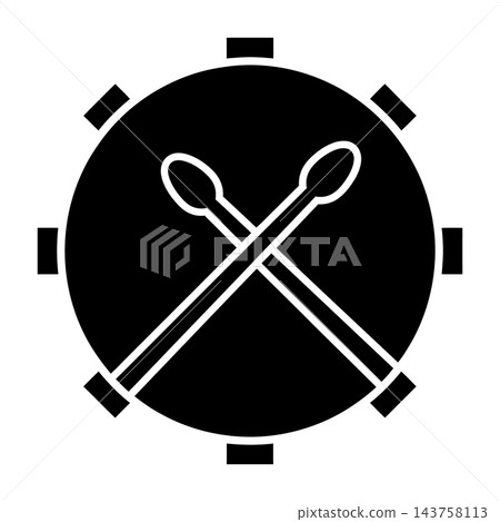 Drumsticks crossed in black circle symbolizing music rhythm Drumsticks crossed in black circle symbolizing music rhythm 143758113