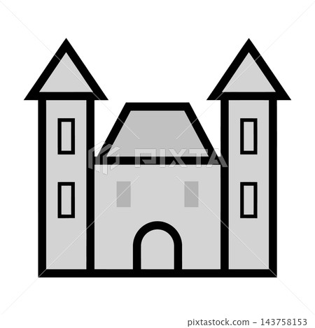 Minimalist Castle Icon Featuring Two Tall Towers and A Central Gate Entrance 143758153
