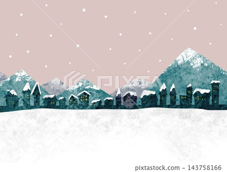 冬季雪山與城市景觀,北歐風格手繪插畫素材,米色背景 冬季雪山與城市景觀,北歐風格手繪插畫素材,米色背景 143758166
