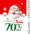 Merry christmas and new year slae, santa smile hold sign, poster design on red and white background 143758309