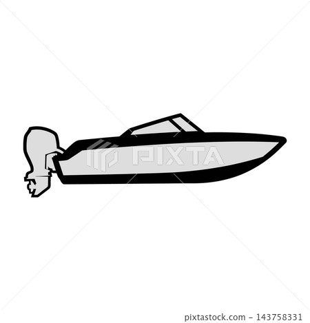 Speedboat with motor isolated on white background simple black line drawing Speedboat with motor isolated on white background simple black line drawing 143758331