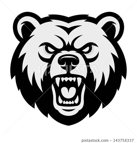 Fierce bear head logo with open mouth and sharp teeth Fierce bear head logo with open mouth and sharp teeth 143758337