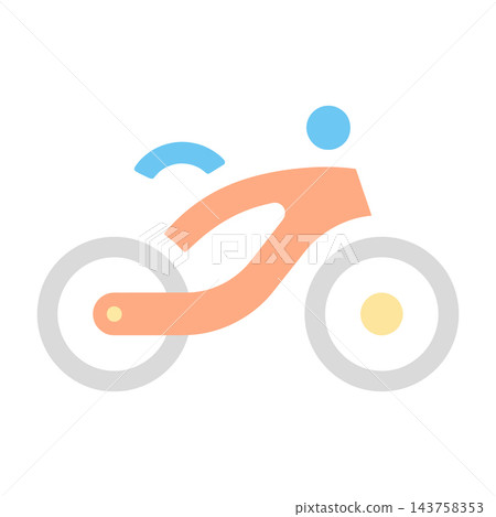 Minimalist bicycle icon design featuring a simplified orange frame and grey tires 143758353