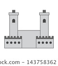 Gray castle with two towers and battlements architecture building 143758362