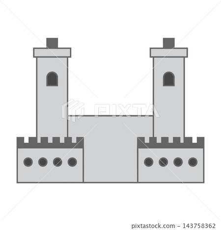 Gray castle with two towers and battlements architecture building Gray castle with two towers and battlements architecture building 143758362