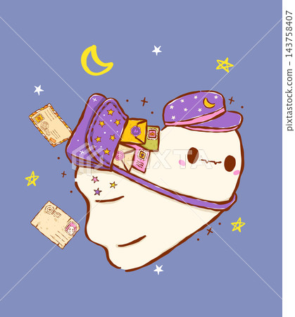 Spooky halloween Mail Delivery, kawaii ghost postman delivery mails cute funny hand drawn cartoon illustration Spooky halloween Mail Delivery, kawaii ghost postman delivery mails cute funny hand drawn cartoon illustration 143758407