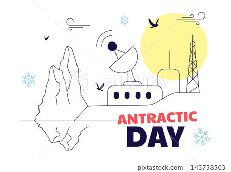 Antarctic Day Illustration Featuring Penguins on Floating Icebergs, Snowflakes, Frozen Landscape, and Polar Wildlife Conservation in Winter Climate Antarctic Day Illustration Featuring Penguins on Floating Icebergs, Snowflakes, Frozen Landscape, and Polar Wildlife Conservation in Winter Climate 143758503