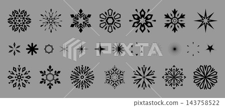 Snowflakes vector icon collection. Graphic modern black and gray ornament Snowflakes vector icon collection. Graphic modern black and gray ornament 143758522