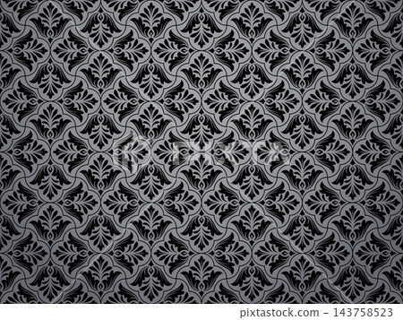 Flower geometric pattern. Seamless vector background. Gray and black ornament Flower geometric pattern. Seamless vector background. Gray and black ornament 143758523