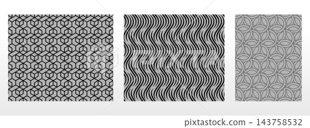Geometric set of seamless black and gray patterns. Simple vector graphics Geometric set of seamless black and gray patterns. Simple vector graphics 143758532
