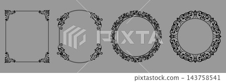 Set of decorative frames Elegant vector element for design in Eastern style, place for text. Floral black and gray frames. Lace illustration for invitations and greeting cards Set of decorative frames Elegant vector element for design in Eastern style, place for text. Floral black and gray frames. Lace illustration for invitations and greeting cards 143758541