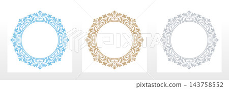 Set of decorative frames Elegant vector element for design in Eastern style, place for text. Floral colored frames. Lace illustration for invitations and greeting cards Set of decorative frames Elegant vector element for design in Eastern style, place for text. Floral colored frames. Lace illustration for invitations and greeting cards 143758552