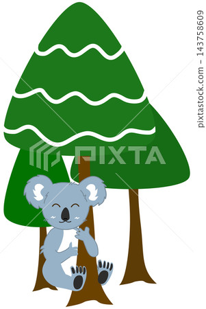 Cute Koala Hugging Pine Tree in Forest Celebrating Festive Season Cute Koala Hugging Pine Tree in Forest Celebrating Festive Season 143758609