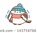 A long-tailed tit wearing a hat and scarf, shivering from the cold. 143758788
