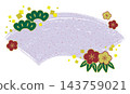 Japanese-style frame in the shape of a fan with a brushstroke design featuring pine, bamboo, plum blossoms, and gold leaf / Light purple 143759021