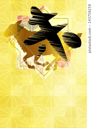 An elegant design featuring the silhouette of a deer and golden traditional Japanese patterns. An elegant design featuring the silhouette of a deer and golden traditional Japanese patterns. 143759259