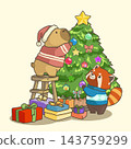 Cute Capybara and Red Panda Decorating Christmas Tree 143759299