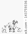 A Japanese-style mother and baby sheep, hand-painted in an ink painting style. 143759336