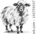 A Japanese-style sheep, hand-painted in an ink painting style. 143759337