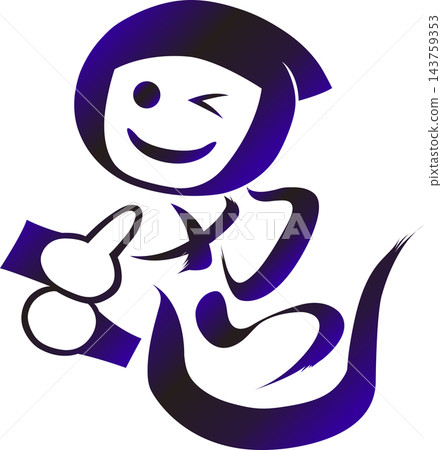 Ninja calligraphy, ninja and winking smile character calligraphy logo, inbound tourism, calligraphy material, vector. Ninja calligraphy, ninja and winking smile character calligraphy logo, inbound tourism, calligraphy material, vector. 143759353