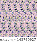 Watercolor European bilberry pattern on pink background. Endless berry plant illustration with ripe blueberries and green leaves. Botanical fruit repeat for textile design and wallpaper surface. 143760927