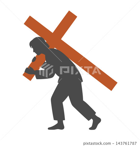 man carrying large orange x on back man carrying large orange x on back 143761787