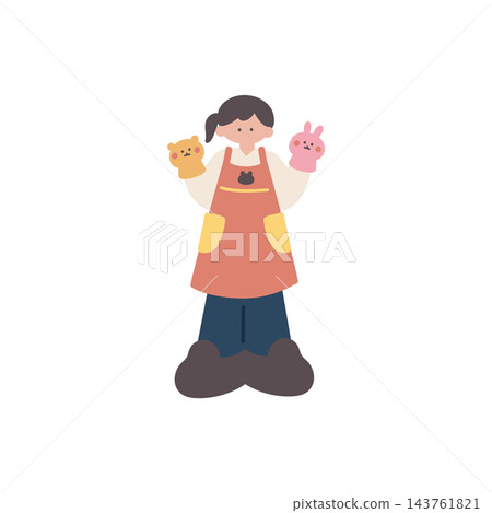 手繪向量插圖，描繪了一位女性幼教工作者 143761821