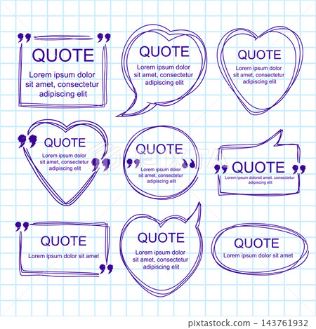 Vector collection of scribbled comic speech bubbles with hand drawn style on notebook page. Copy space for quote. Set of template of heart-shapes comic speech bubble. Vector illustration EPS8 Vector collection of scribbled comic speech bubbles with hand drawn style on notebook page. Copy space for quote. Set of template of heart-shapes comic speech bubble. Vector illustration EPS8 143761932