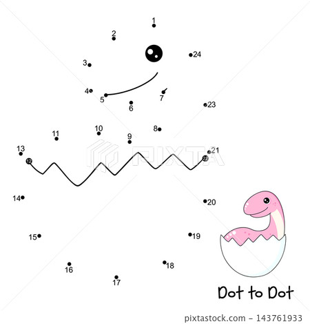 Connect The Dots and Draw a cute little dinos in an eggshell. Dot to dot puzzle - baby dinosaur. Educational Game for Kids. Drawing for Preschool children. Vector Illustration EPS8 Connect The Dots and Draw a cute little dinos in an eggshell. Dot to dot puzzle - baby dinosaur. Educational Game for Kids. Drawing for Preschool children. Vector Illustration EPS8 143761933