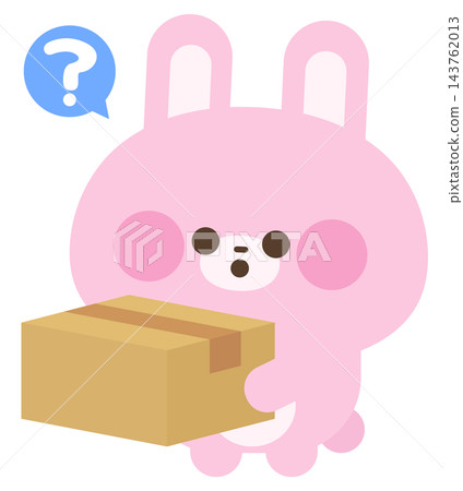 A rabbit with a puzzled expression, holding a cardboard box. A rabbit with a puzzled expression, holding a cardboard box. 143762013