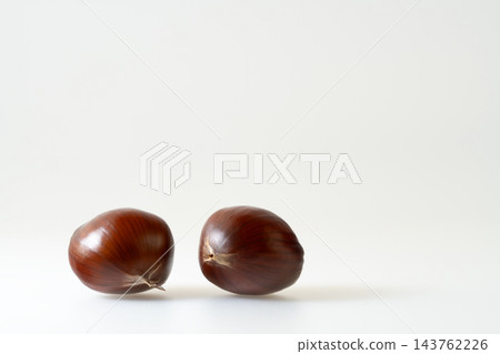 剛從栗子殼裡剝出來的閃亮栗子。白色背景。留白。 143762226