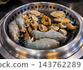 Fresh Seafood Grilling on Charcoal Barbecue 143762289